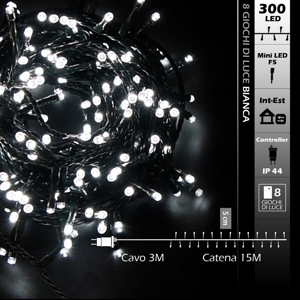 Catena di luci 15 metri da 300 Led Bianco Freddo con cavo verde Wisdom - Foto 7
