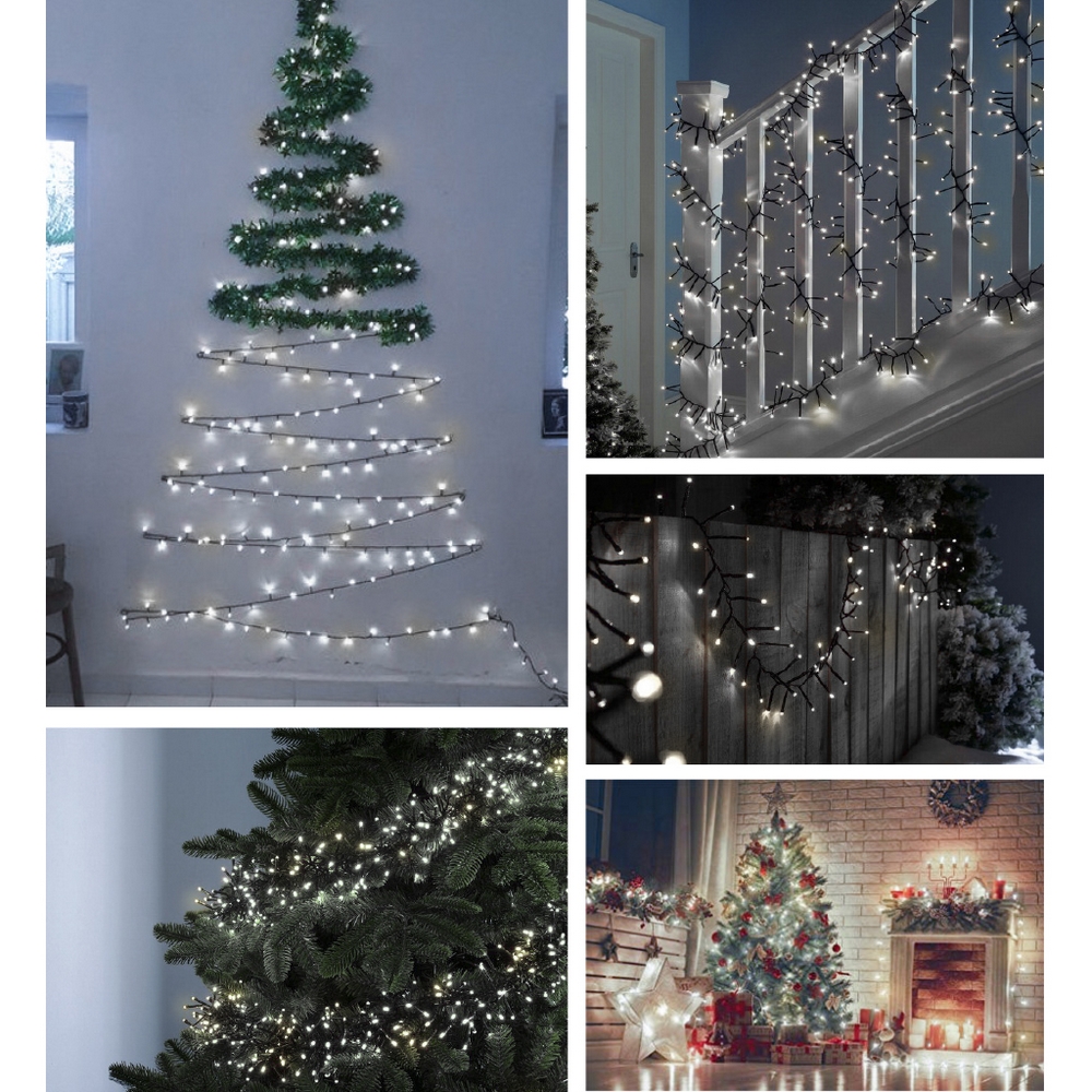 Catena di luci 15 metri da 300 Led Bianco Freddo e Bianco Caldo con cavo verde Wisdom - Foto 3