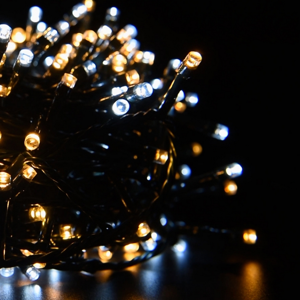 Catena di luci 15 metri da 300 Led Bianco Freddo e Bianco Caldo con cavo verde Wisdom - Foto 4