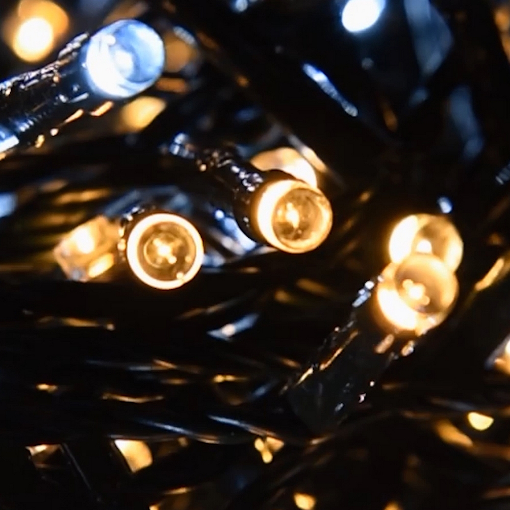 Catena di luci 15 metri da 300 Led Bianco Freddo e Bianco Caldo con cavo verde Wisdom - Foto 6