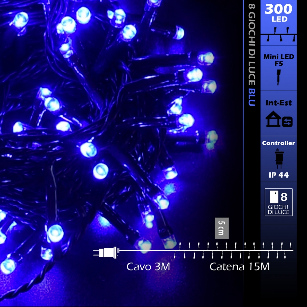 Catena di luci 15 metri da 300 Led Blu con cavo verde Wisdom - Foto 4