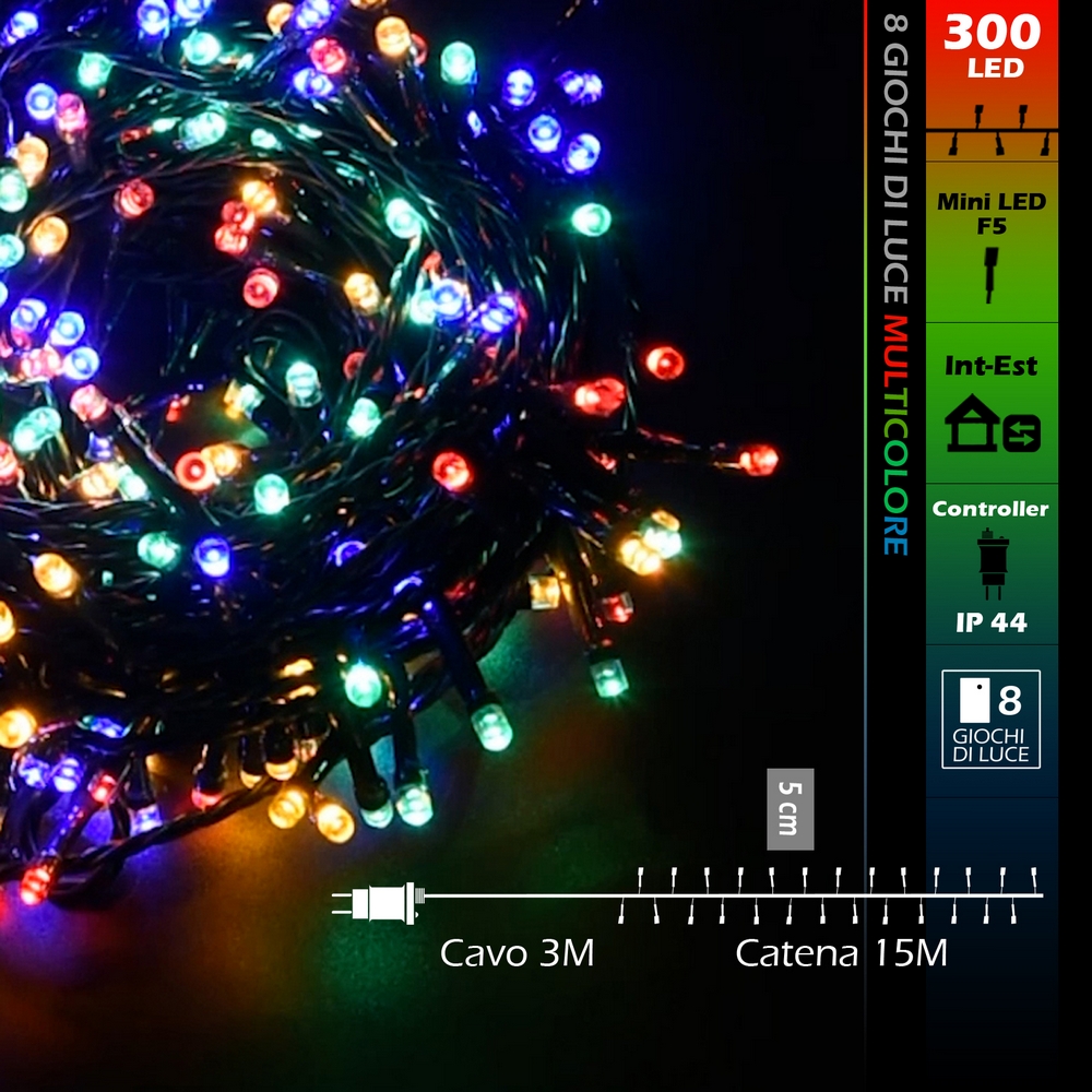 Catena di luci 15 metri da 300 Led Multicolore con cavo verde Wisdom - Foto 7