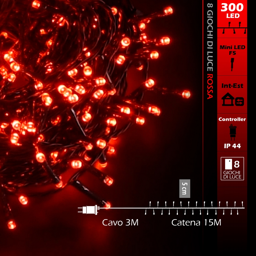 Catena di luci 15 metri da 300 Led Rosso con cavo verde Wisdom - Foto 4