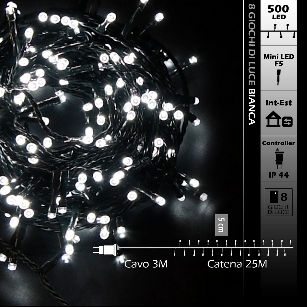 Catena di luci 25 metri da 500 Led Bianco Freddo con cavo verde Wisdom - Foto 7