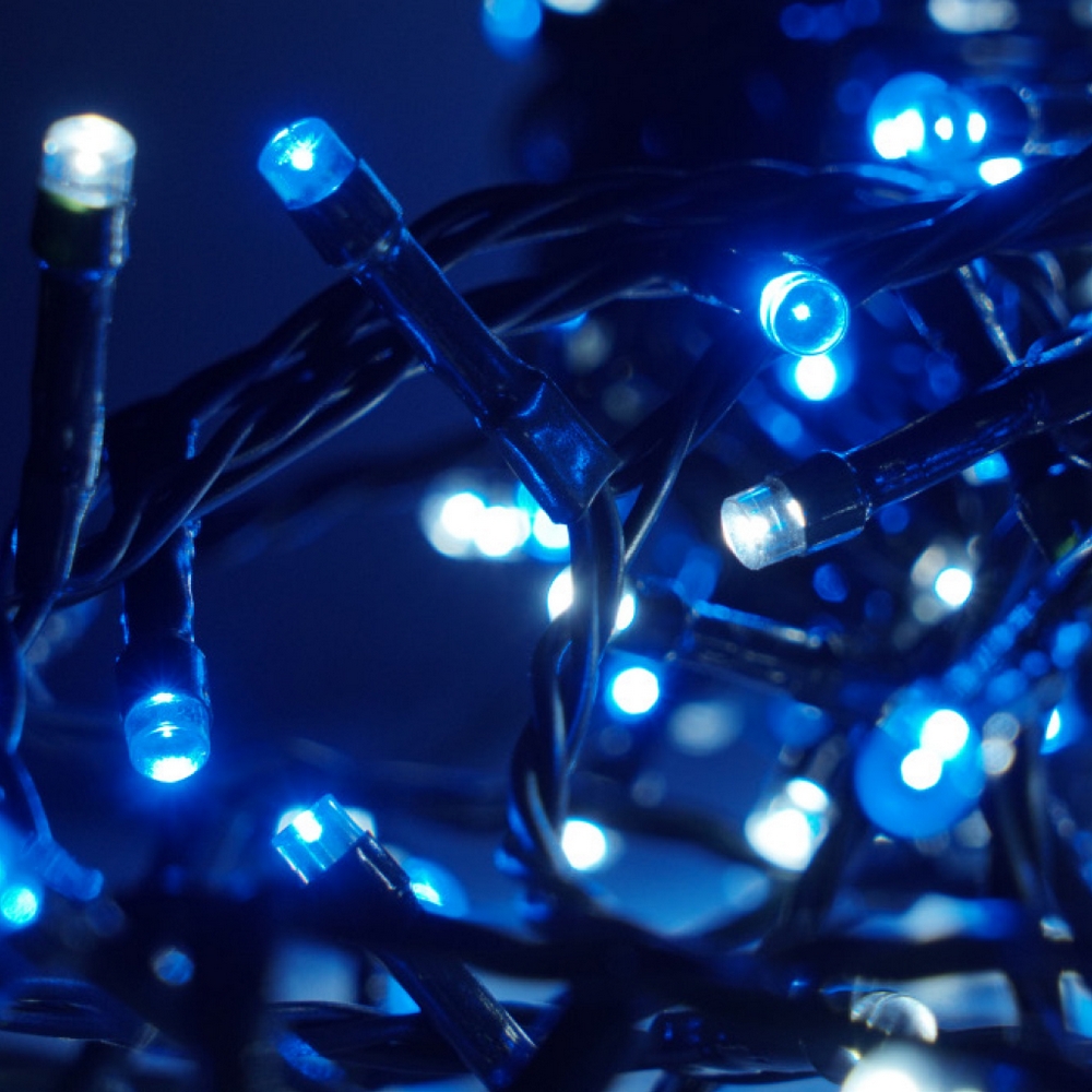 Catena di luci 25 metri da 500 Led Bianco Freddo e Blu con cavo verde Wisdom - Foto 2