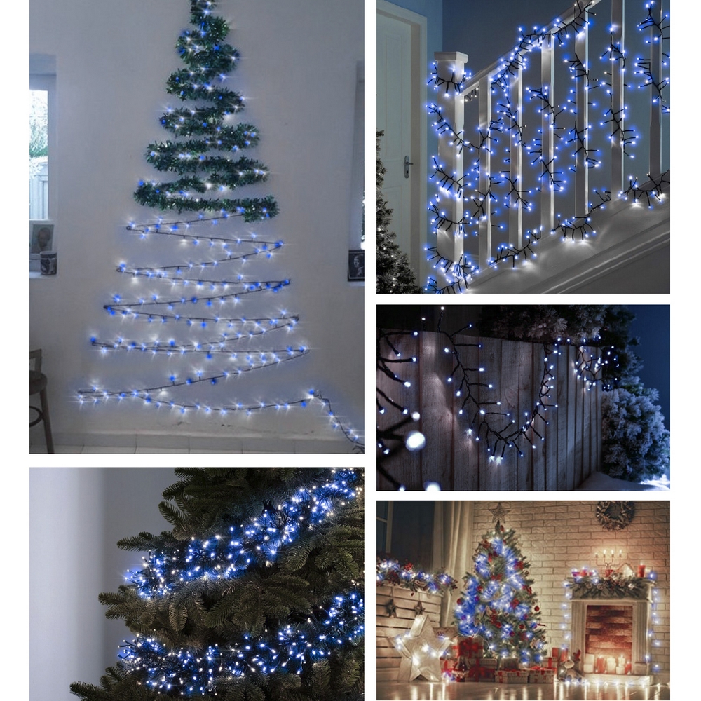 Catena di luci 25 metri da 500 Led Bianco Freddo e Blu con cavo verde Wisdom - Foto 3