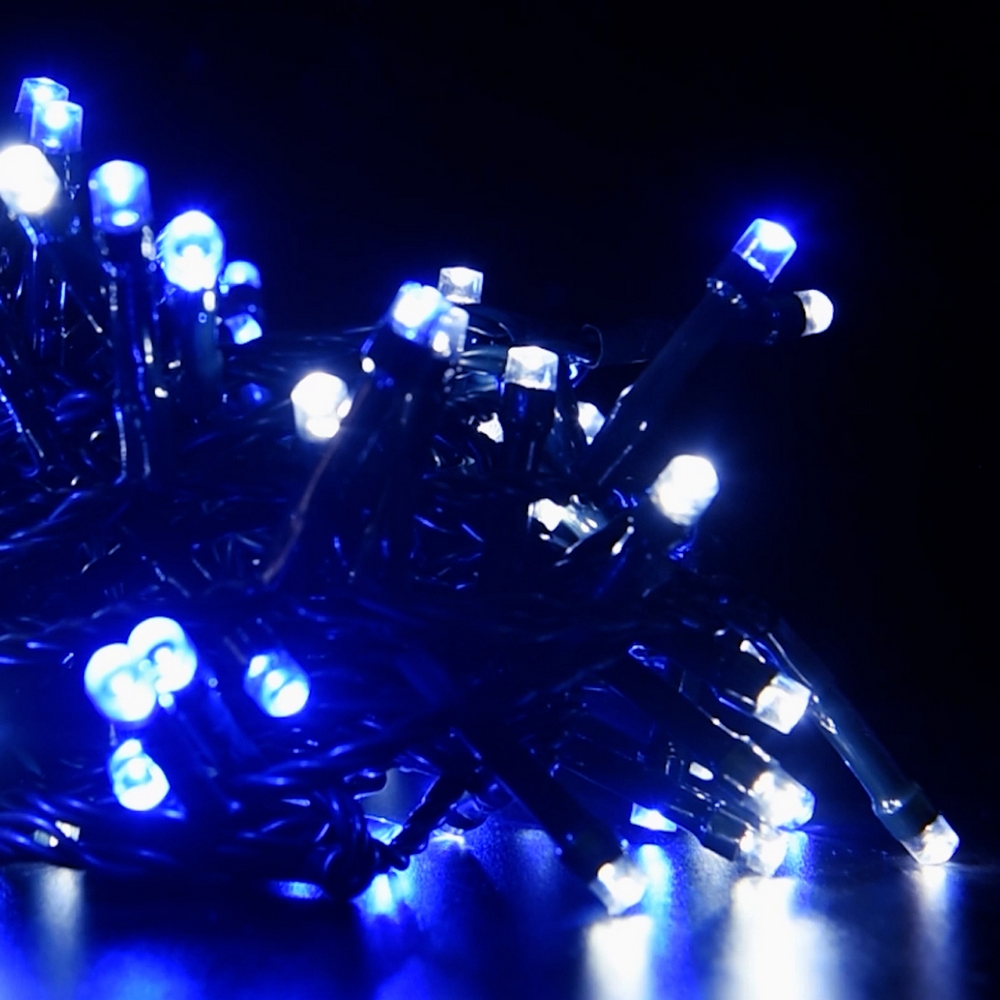 Catena di luci 25 metri da 500 Led Bianco Freddo e Blu con cavo verde Wisdom - Foto 4