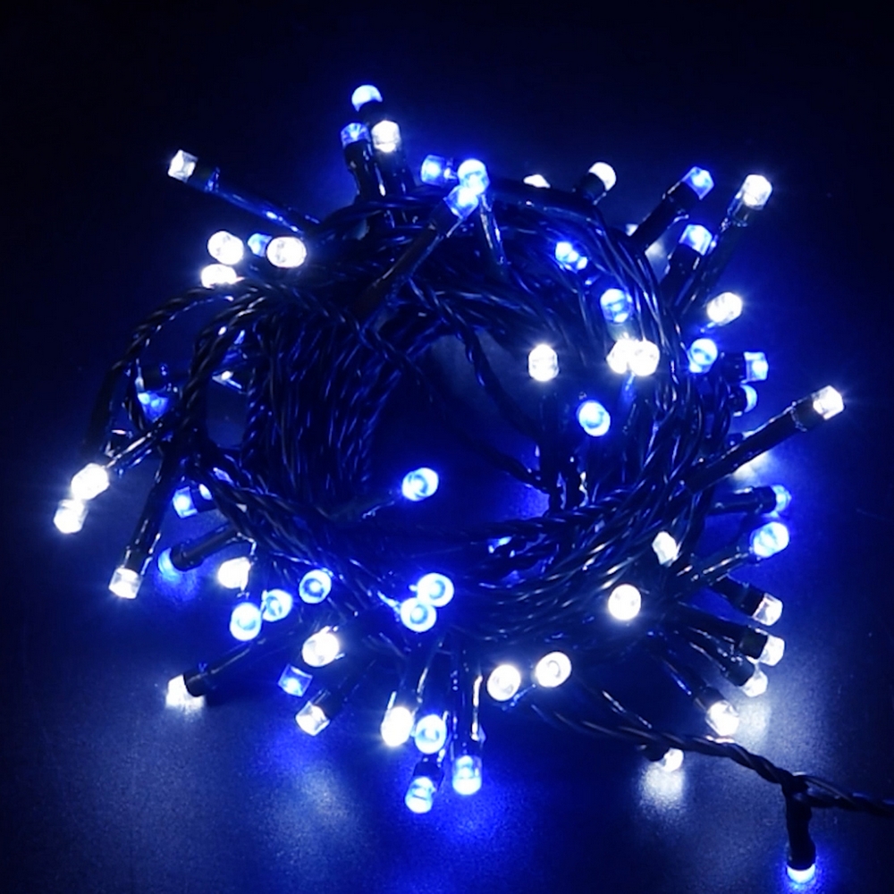 Catena di luci 25 metri da 500 Led Bianco Freddo e Blu con cavo verde Wisdom - Foto 5