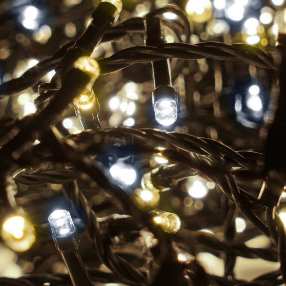 Catena di luci 25 metri da 500 Led Bianco Freddo e Caldo con cavo verde Wisdom - Foto 2
