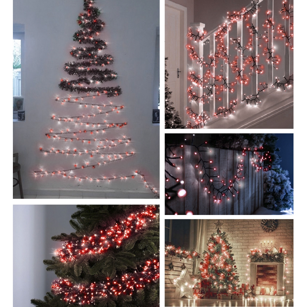 Catena di luci 25 metri da 500 Led Bianco Freddo e Rosso con cavo verde Wisdom - Foto 3