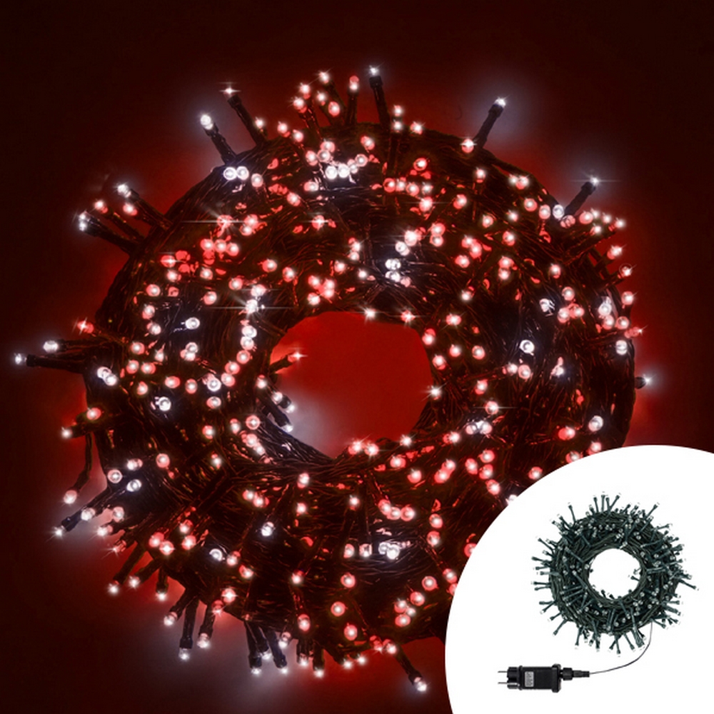 Foto principale Catena di luci 25 metri da 500 Led Bianco Freddo e Rosso con cavo verde Wisdom