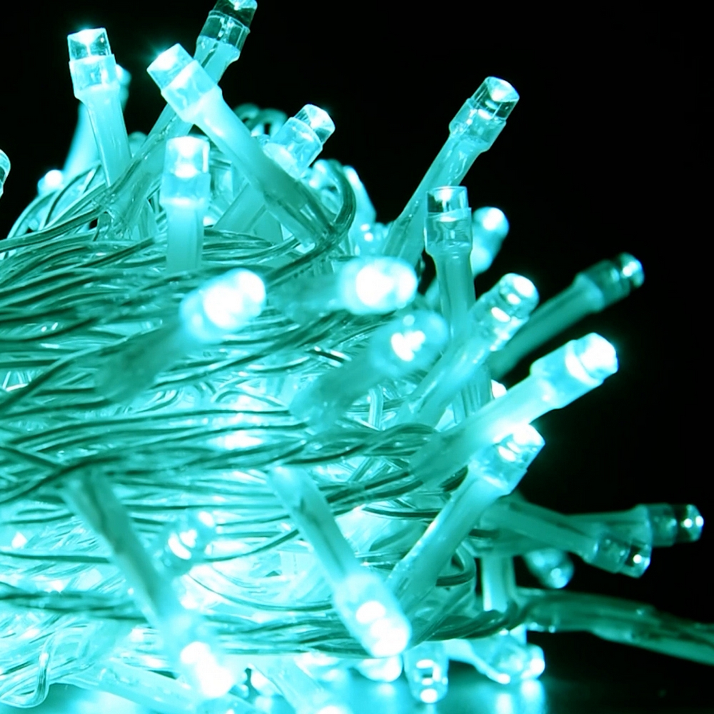 Catena di luci 25 metri da 500 Led Verde Tiffany con cavo trasparente Wisdom - Foto 4