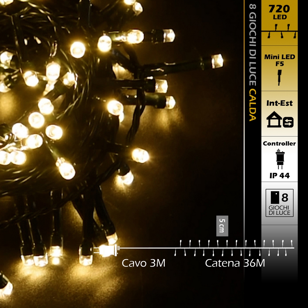 Catena di luci 36 metri da 720 Led Bianco Caldo con cavo verde Wisdom - Foto 7