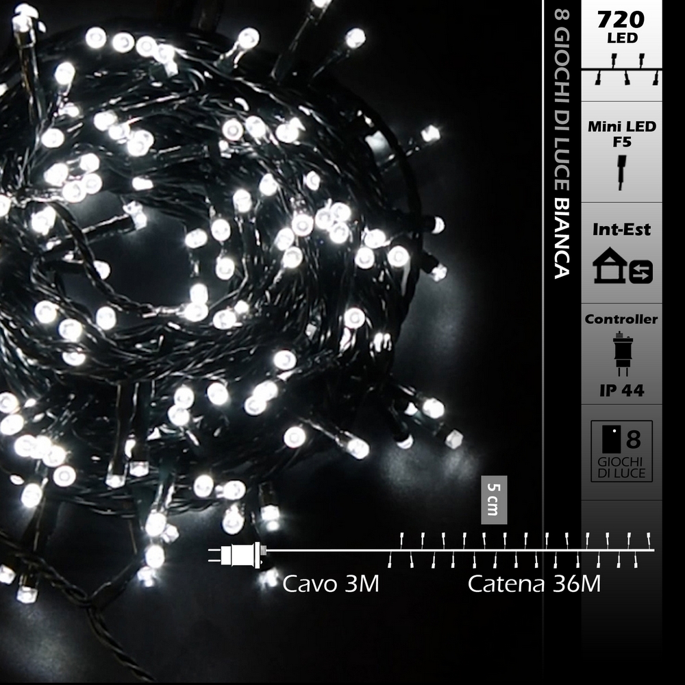 Catena di luci 36 metri da 720 Led Bianco Freddo con cavo verde Wisdom - Foto 7