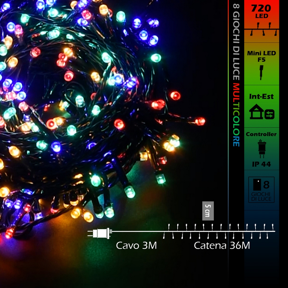 Catena di luci 36 metri da 720 Led Multicolore con cavo verde Wisdom - Foto 7