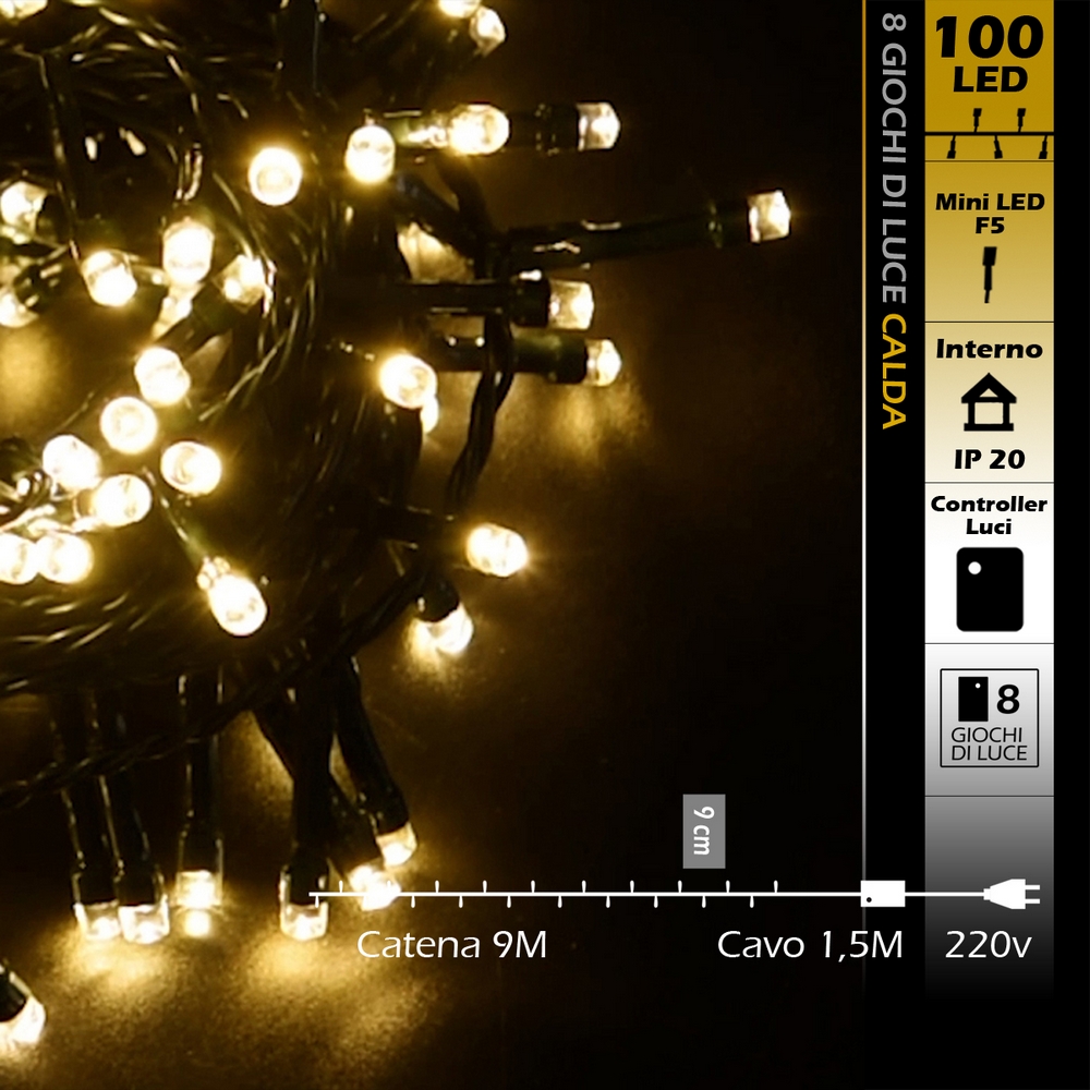 Catena di luci 8 metri da 100 Led Bianco Caldo con cavo verde Wisdom - Foto 7
