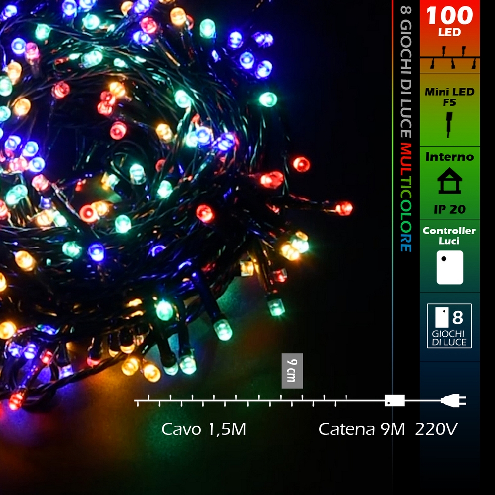 Catena di luci 8 metri da 100 Led Multicolore con cavo verde Wisdom - Foto 7