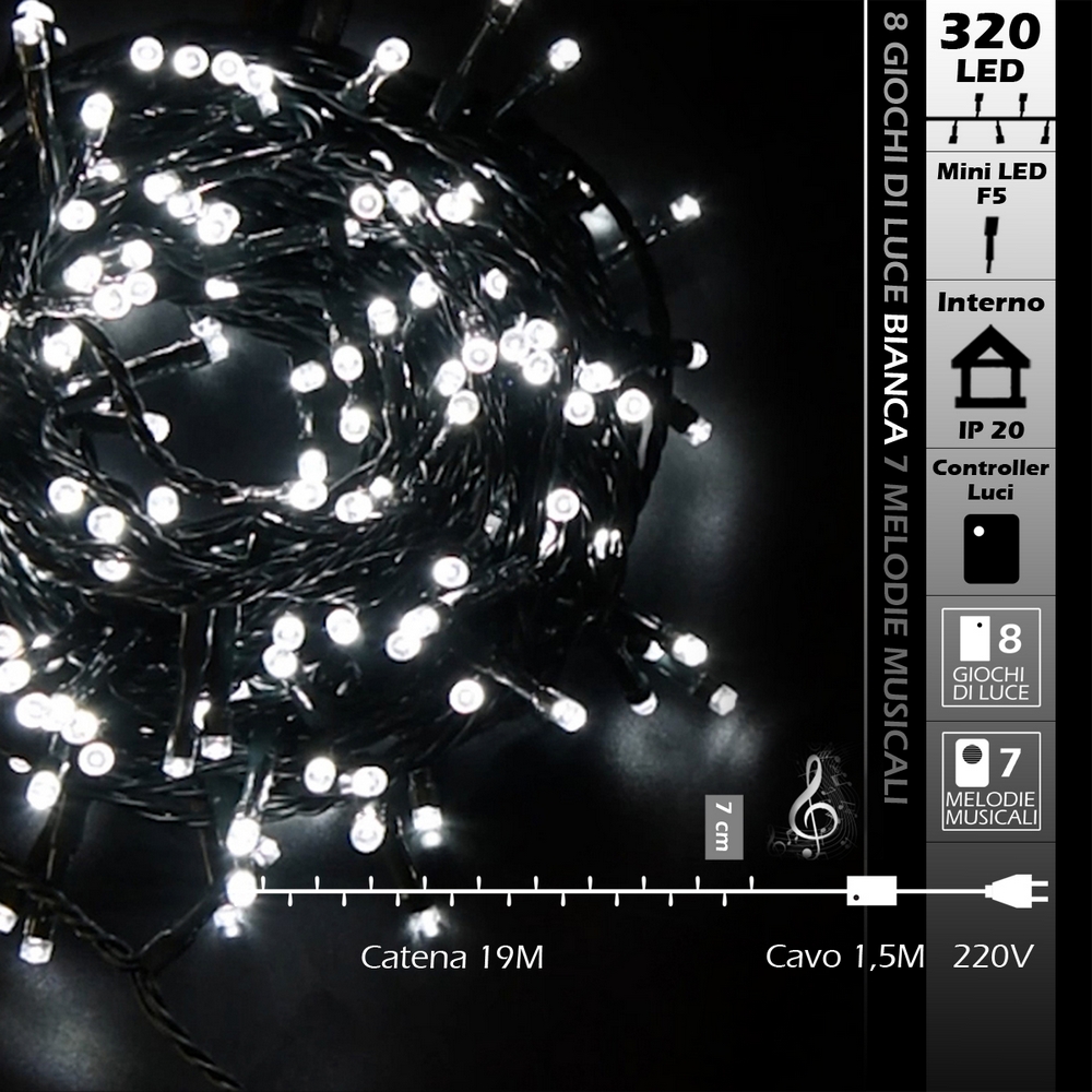 Catena di luci musicale 19 metri da 320 Led Bianco Freddo con cavo verde Wisdom - Foto 7