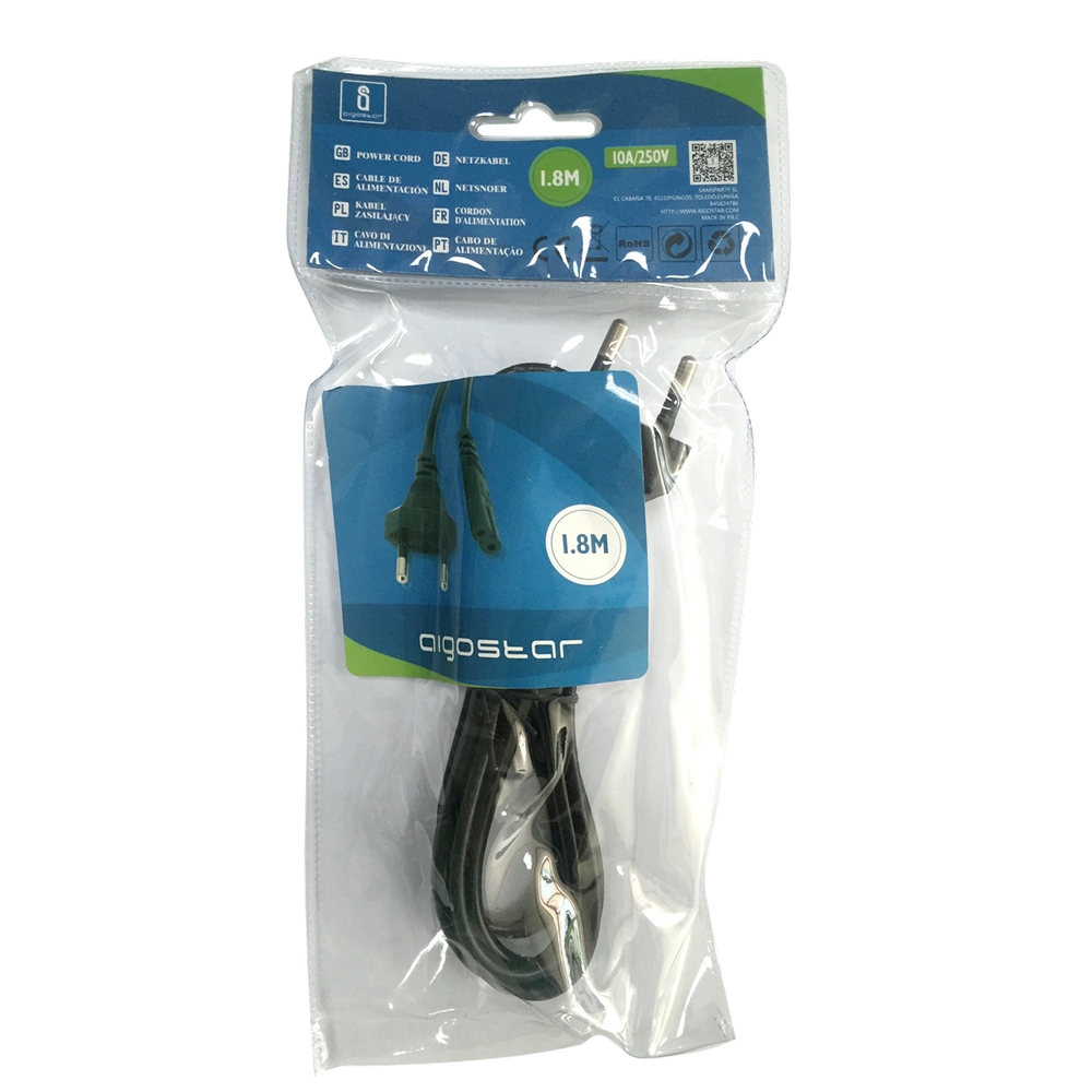 Cavo di alimentazione bipolare con spina italiana 10A 1,8m nero Aigostar - Foto 1