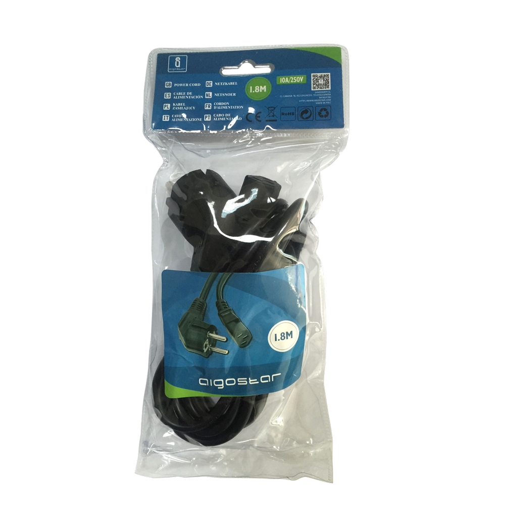 Cavo di alimentazione tripolare VDE spina Schuko 10A 1,8m nero Aigostar - Foto 1