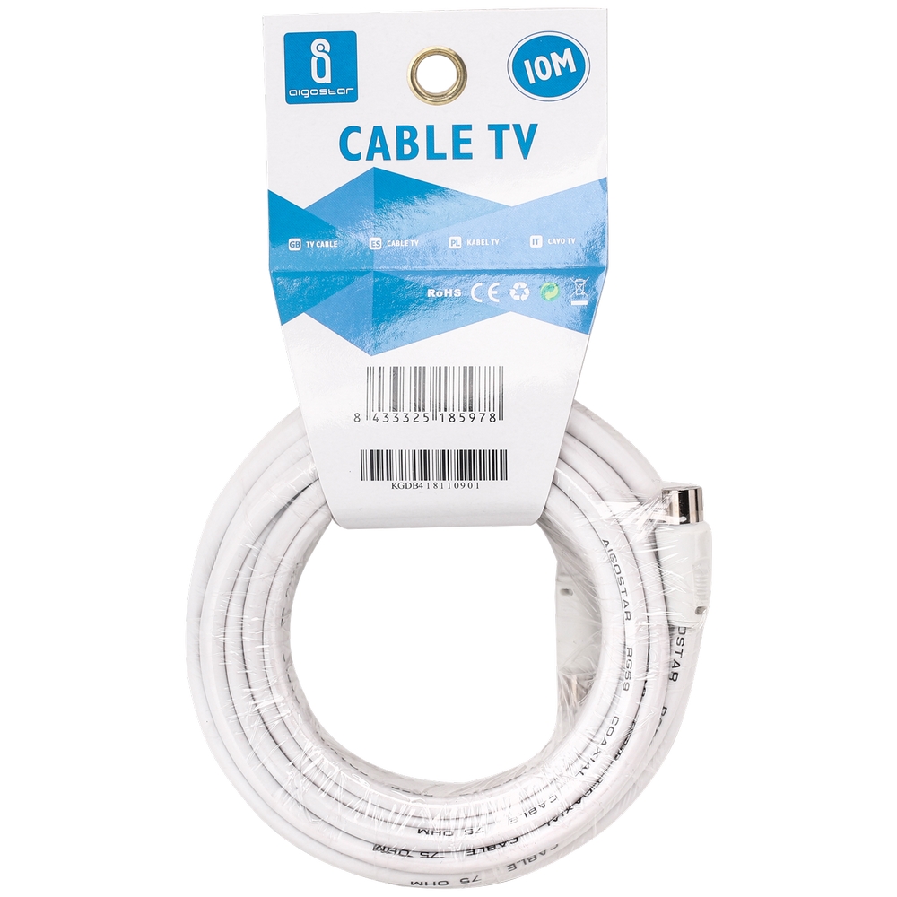 Cavo TV per antenna maschio/femmina 10m bianco Aigostar - Foto 3