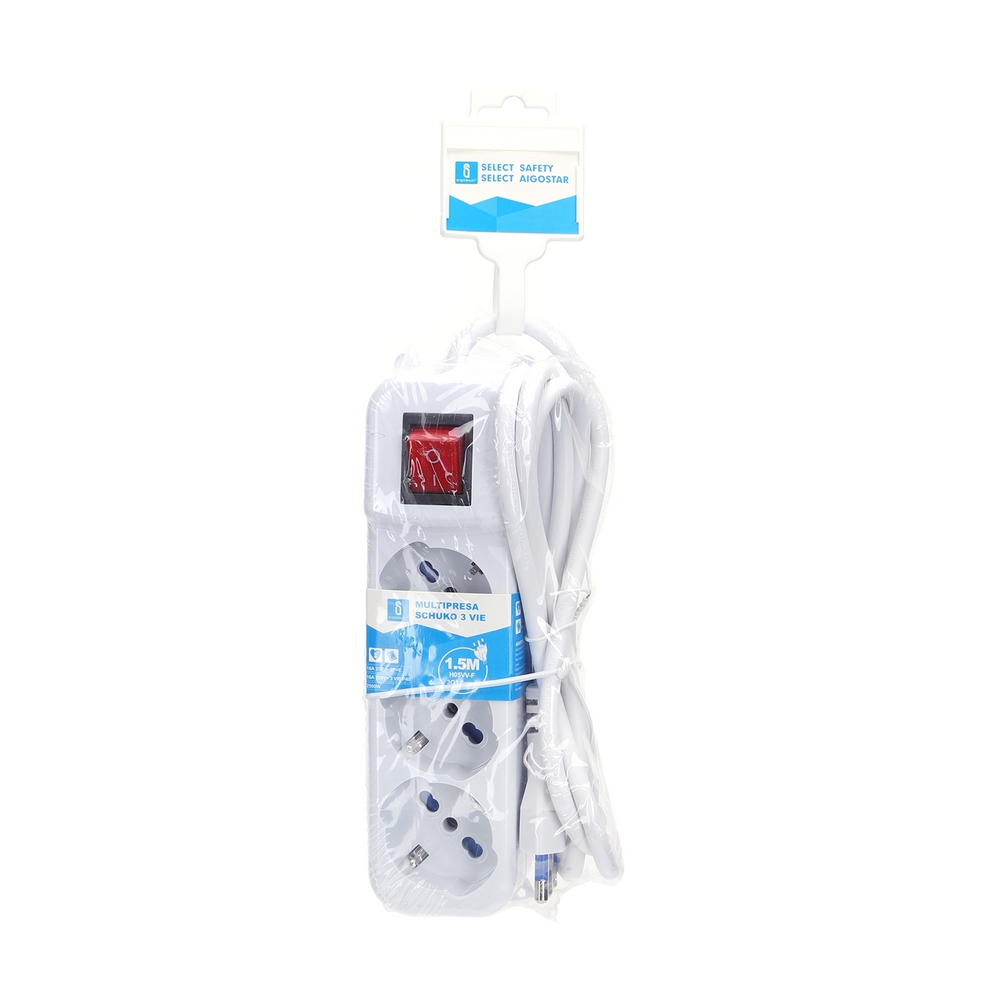 Ciabatta multipresa elettrica 3 posti con cavo da 1,5m – 3 Prese Schuko+Bipasso Aigostar - Foto 2