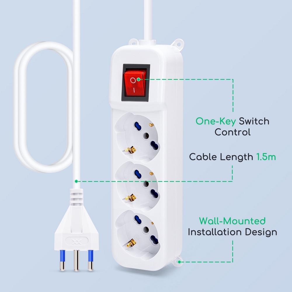 Ciabatta multipresa elettrica 3 posti con cavo da 5m – 3 Prese Schuko+Bipasso Aigostar - Foto 1