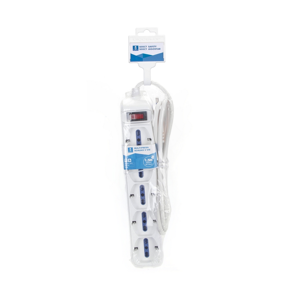 Ciabatta multipresa elettrica Slim 5 posti con cavo da 1,5m – Spina 10A e 5 Prese Schuko+Bipasso Aigostar - Foto 1