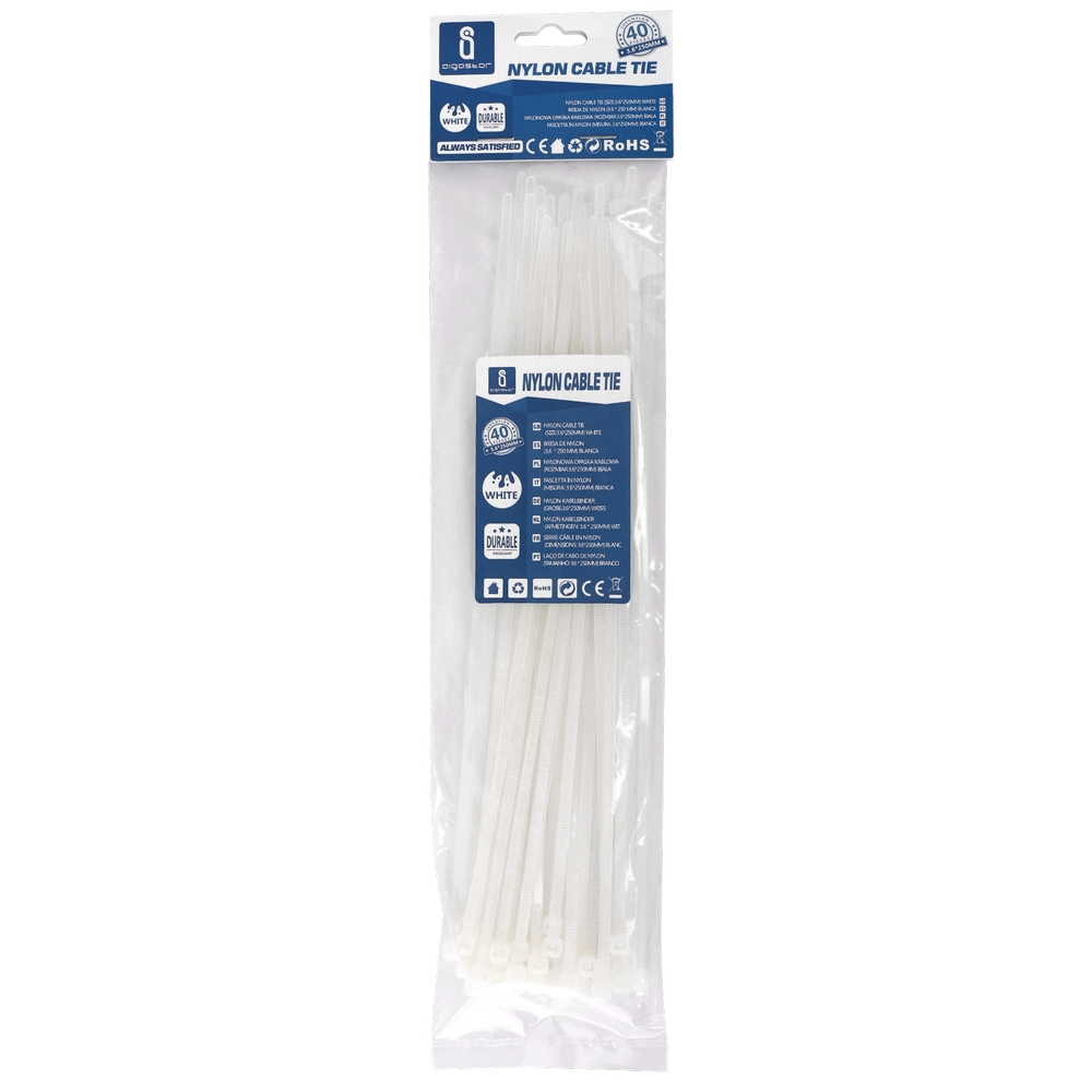 Fascette stringicavo 3,6x250mm bianche Confezione 40pz Aigostar - Foto 1