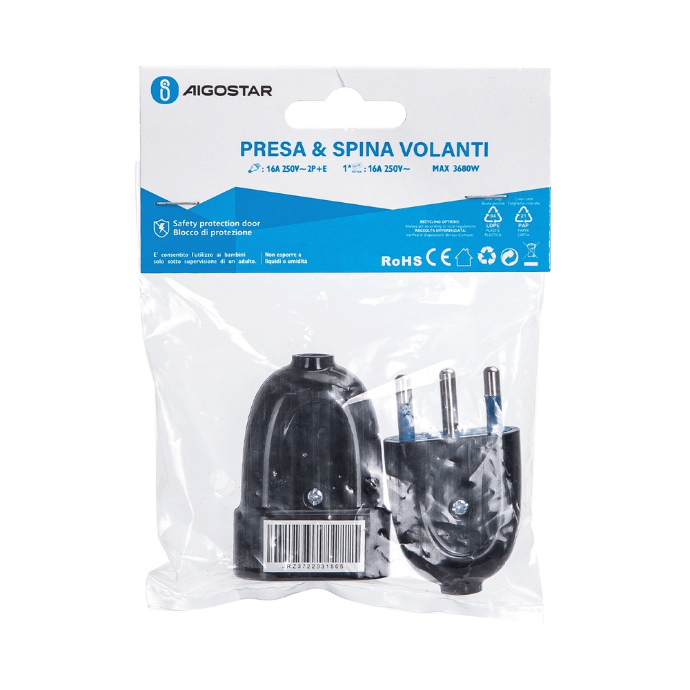 Kit Spina Volante 16A + Presa Bipasso 250v nera Aigostar - Foto 1