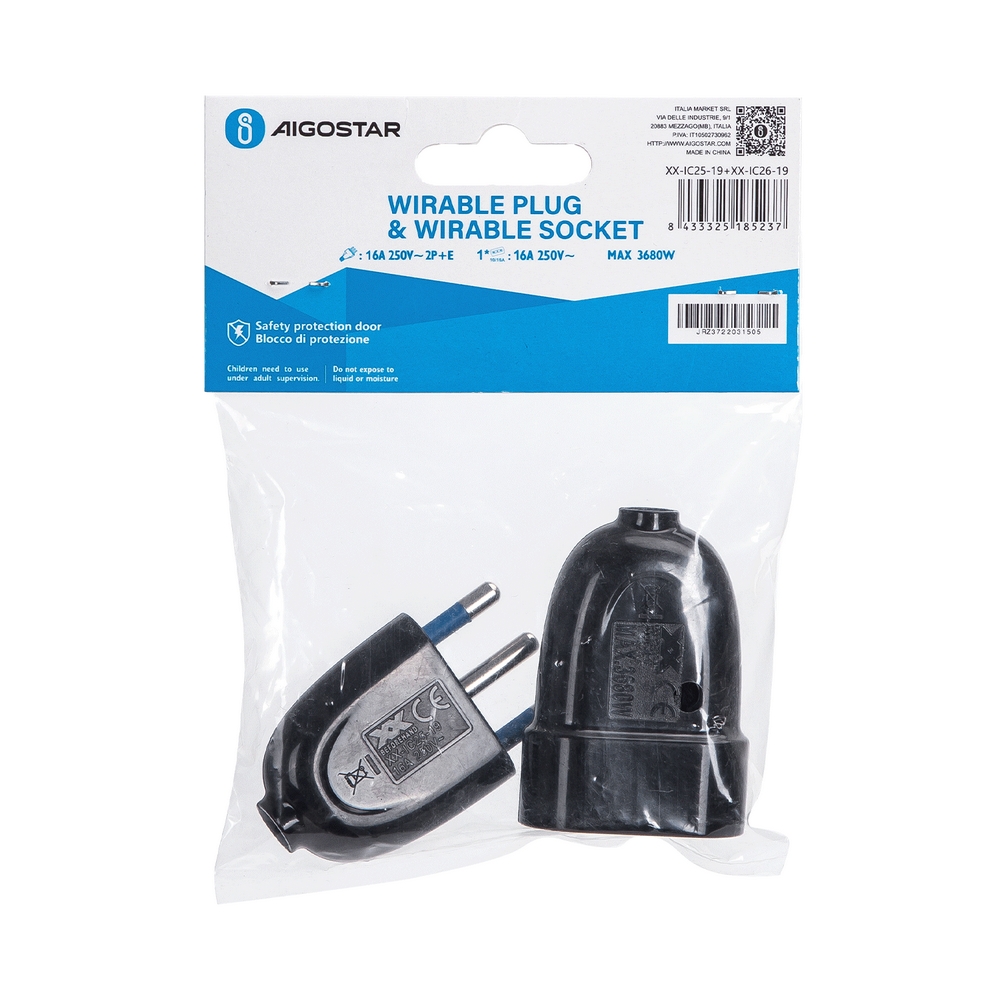 Kit Spina Volante 16A + Presa Bipasso 250v nera Aigostar - Foto 2