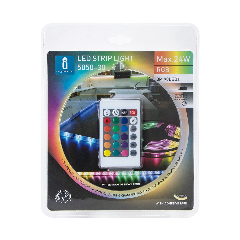 Kit Striscia Led 12V 24W SMD 5050 3 metri IP65 con telecomando RGB Aigostar - Foto 6
