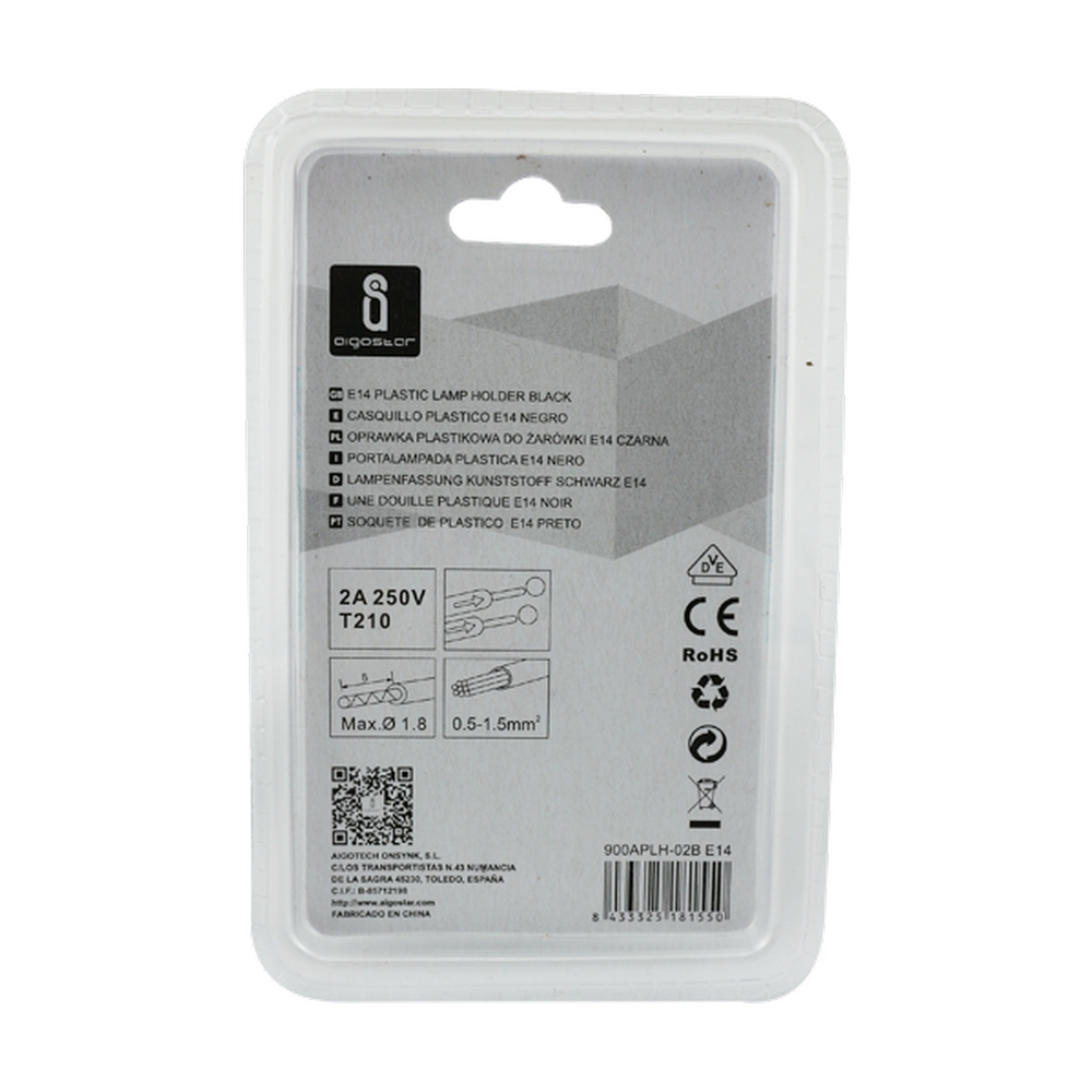 Portalampada E14 Nero 250V in Plastica con anello Aigostar - Foto 3