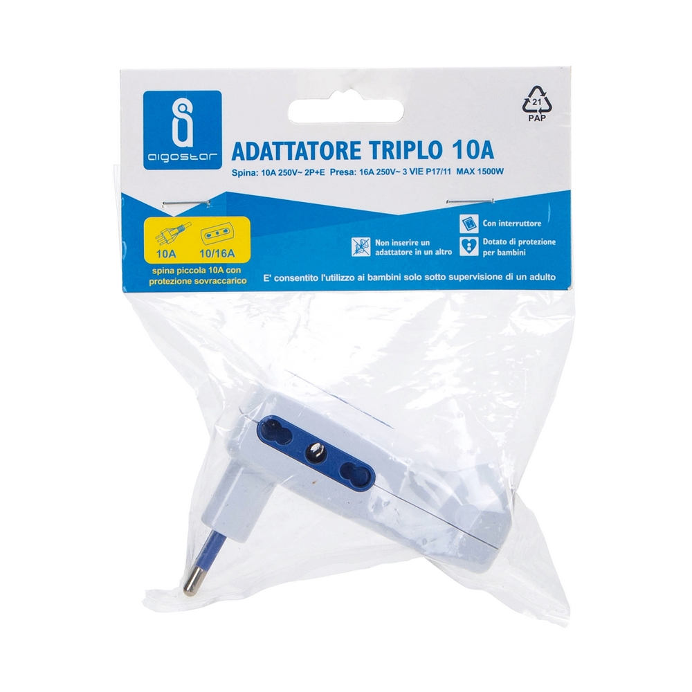 Spina tripla piccola 10A con interruttore Aigostar - Foto 2
