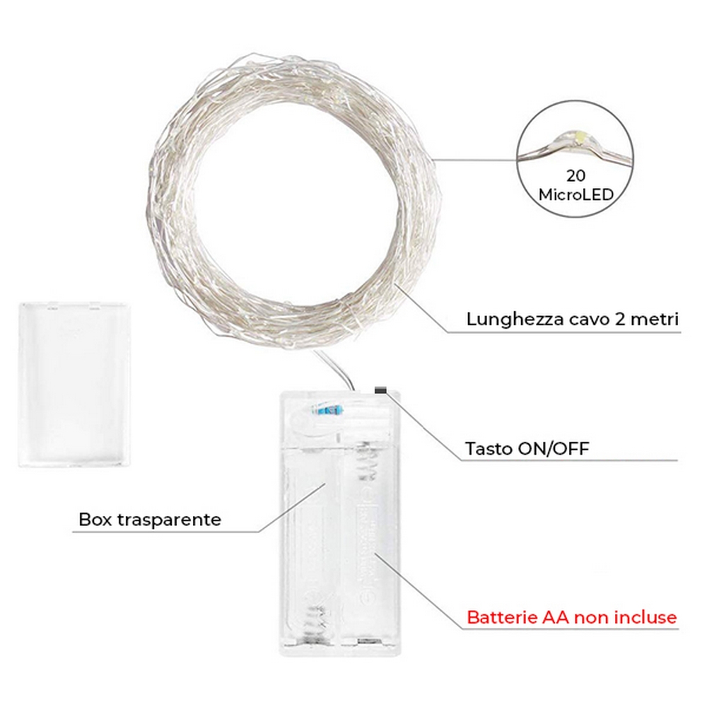 Stringa 2 metri da 20 Microled Multicolore a batteria Wisdom - Foto 1