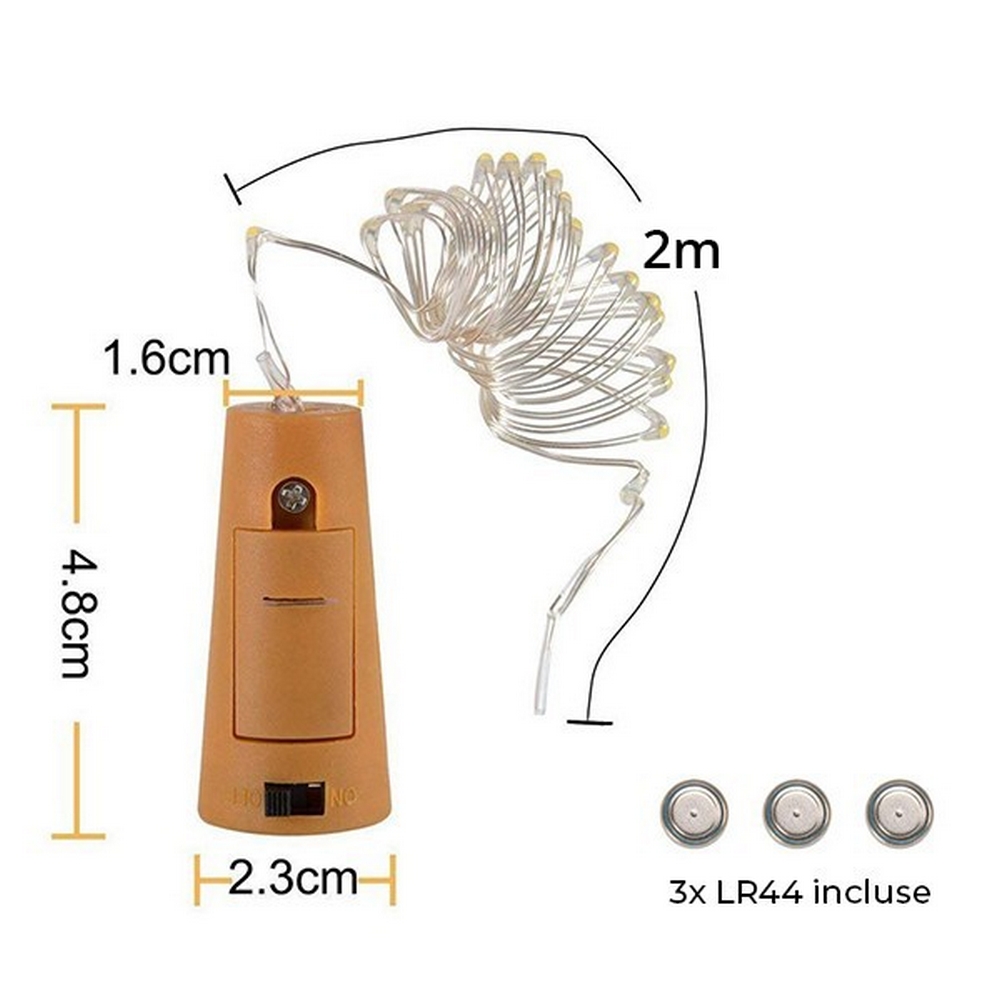 Stringa per bottiglie 2 metri da 20 MicroLed Bianco Caldo a batteria Wisdom - Foto 2