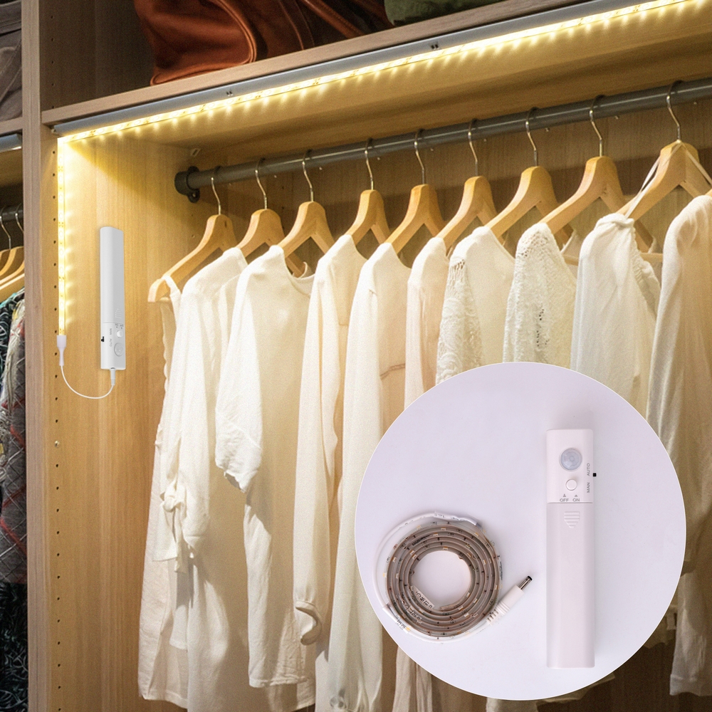 Striscia Led a Batteria per armadio 2,4W SMD 5050 1 metro IP20 con sensore di movimento Bianco Freddo 6500K Wisdom - Foto 7