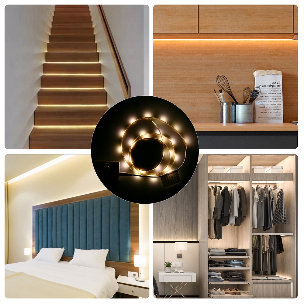 Striscia Led a Batteria per armadio 2W SMD 5050 1 metro IP65 con sensore di movimento Bianco Caldo 3000K Aigostar - Foto 4