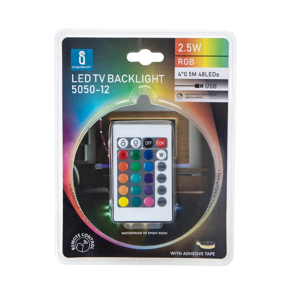 Striscia Led USB 5V retroilluminazione per TV 2,5W SMD 5050 4x50cm IP65 RGB Aigostar - Foto 6