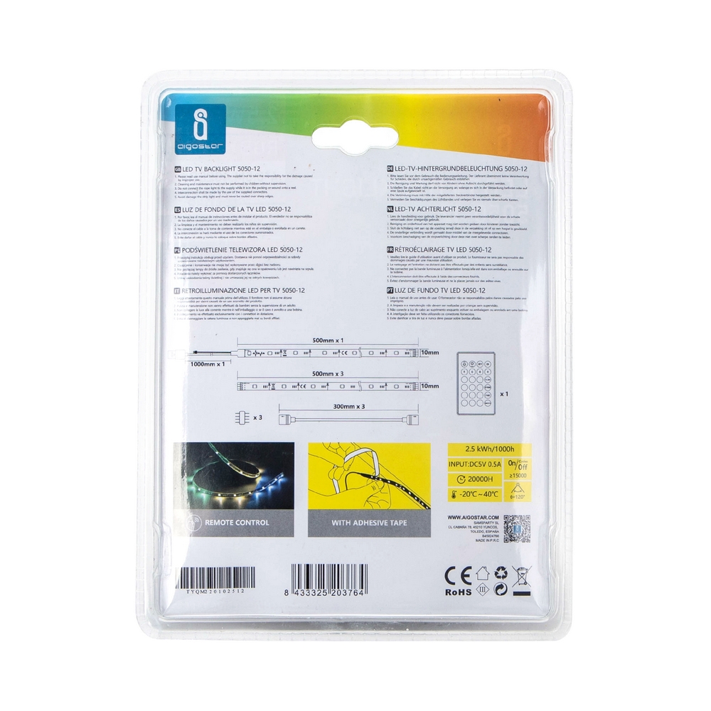 Striscia Led USB 5V retroilluminazione per TV 2,5W SMD 5050 4x50cm IP65 RGB Aigostar - Foto 7
