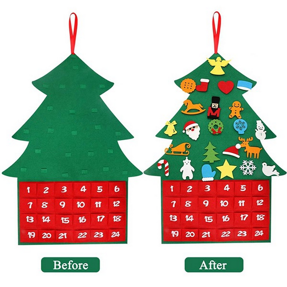 Calendario dell’Avvento in feltro DIY Albero di Natale 90 cm 24 pezzi da parete Wisdom - Foto 1