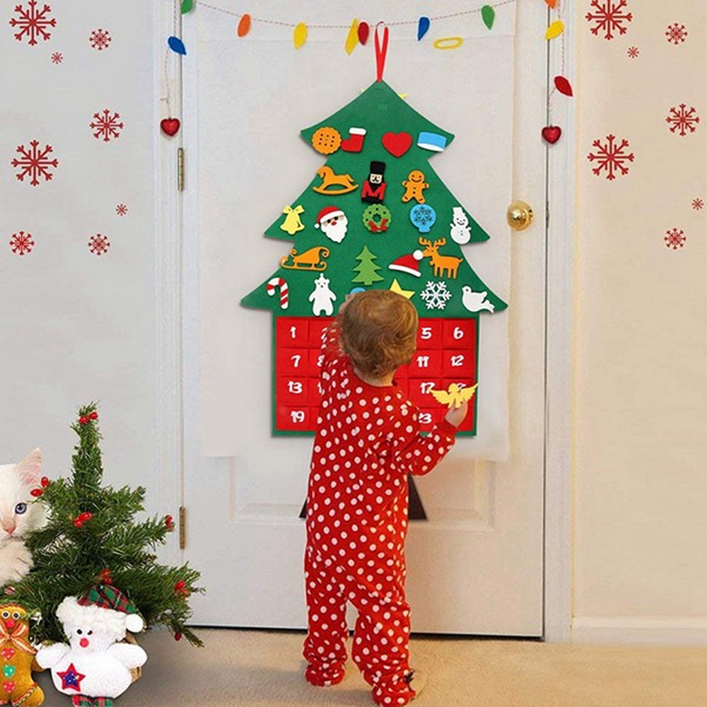Calendario dell’Avvento in feltro DIY Albero di Natale 90 cm 24 pezzi da parete Wisdom - Foto 3
