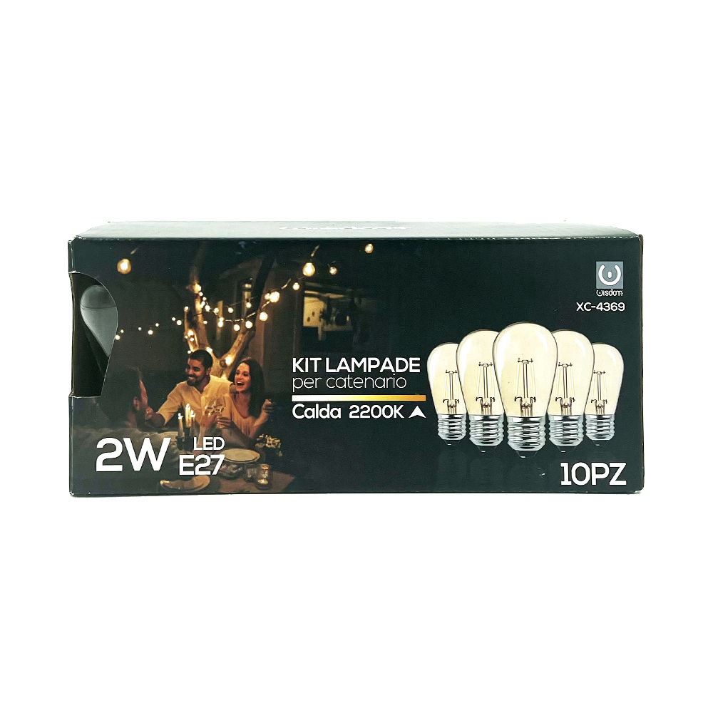 Confezione da 10 Lampadine Led per catena di luci E27 ST45 2W Bianco caldo 2200K Wisdom - Foto 1