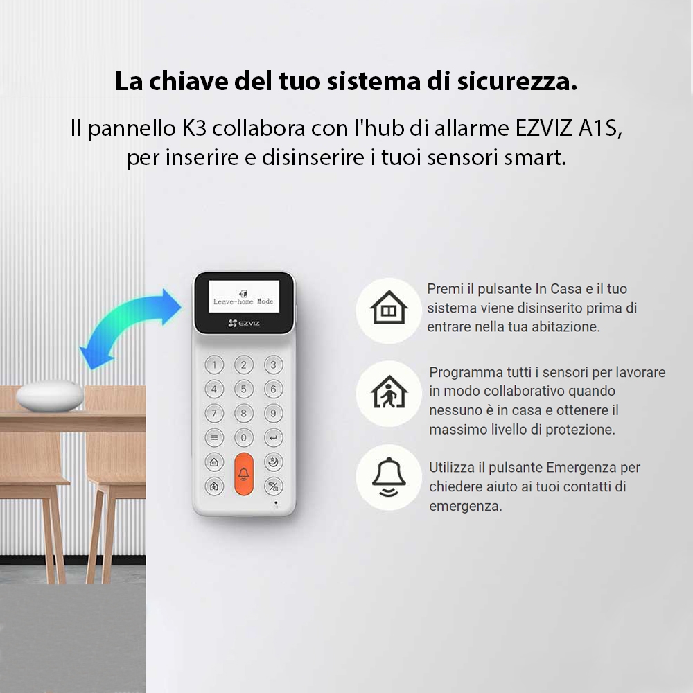 EZVIZ K3 Pannello allarme wireless a batterie da interno per sistema A1S - Foto 3