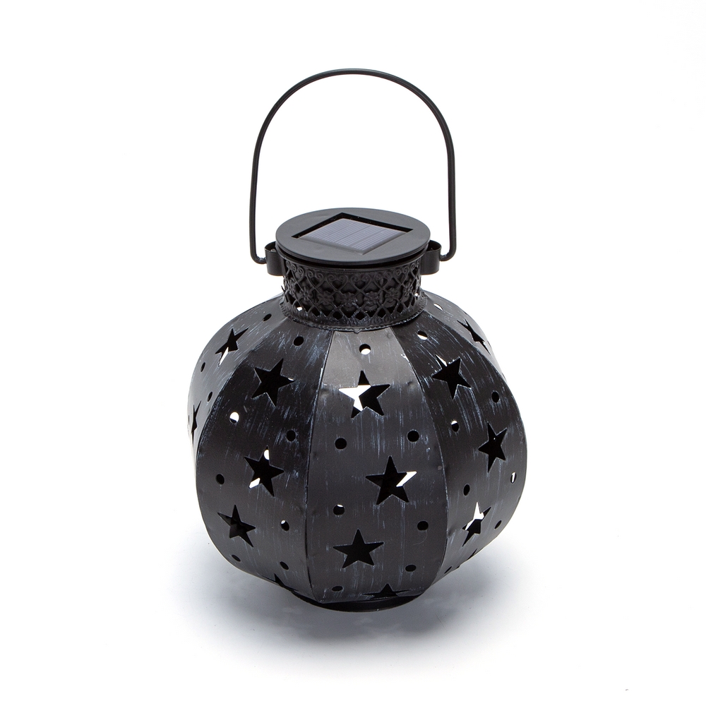 Lanterna vaso in metallo nero decorata 0,16W ad alimentazione solare Bianco Caldo 3000K - Foto 1