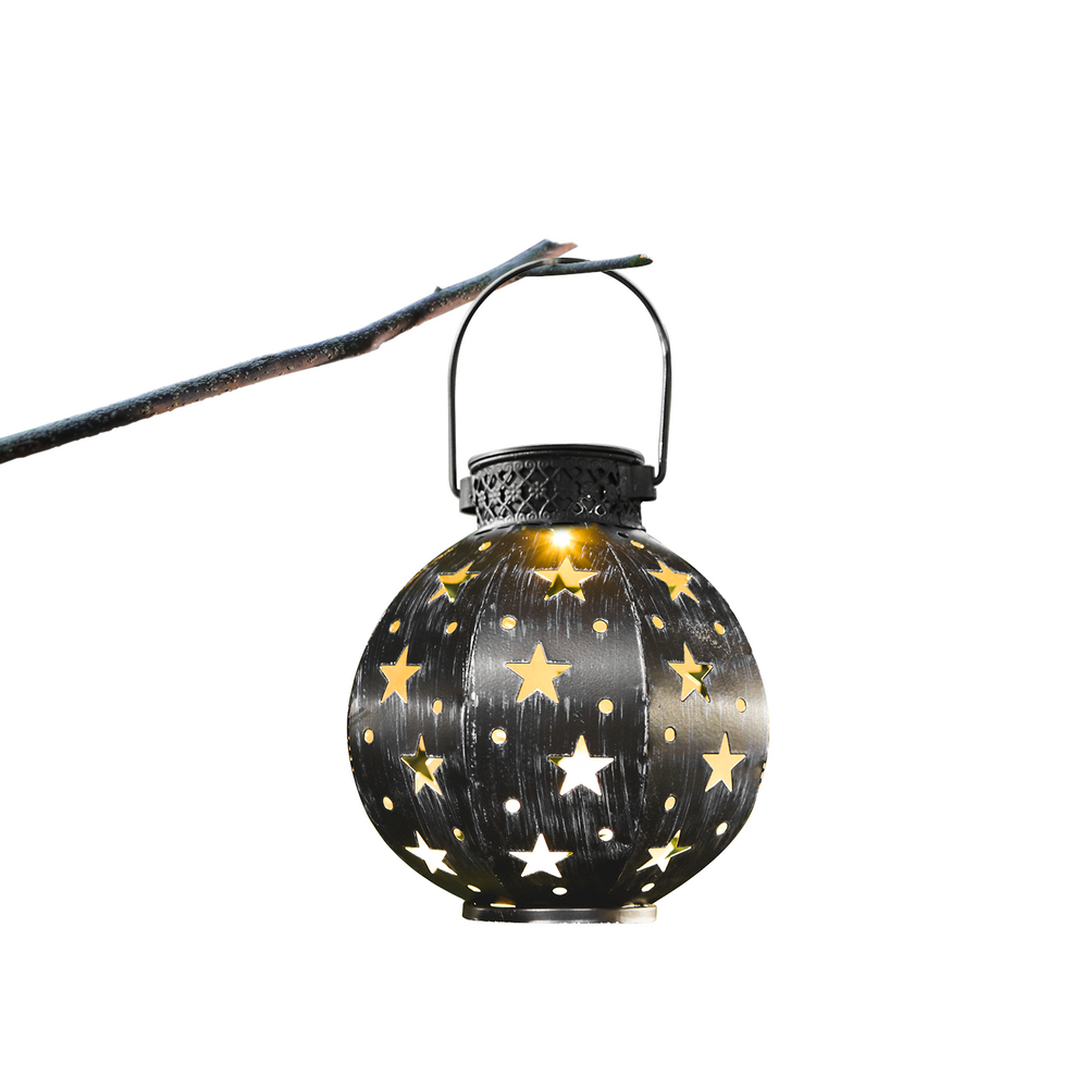 Lanterna vaso in metallo nero decorata 0,16W ad alimentazione solare Bianco Caldo 3000K - Foto 2