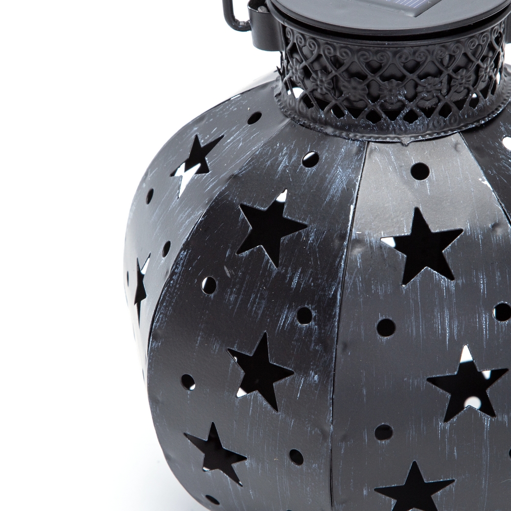Lanterna vaso in metallo nero decorata 0,16W ad alimentazione solare Bianco Caldo 3000K - Foto 3