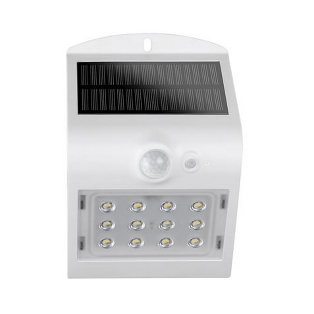 Applique 12 Led 1,5W doppia emissione Bianco con pannello solare IP65 Bianco freddo 6500K e Bianco caldo 3000K con sensore crepuscolare e di movimento Elbat - Foto 1