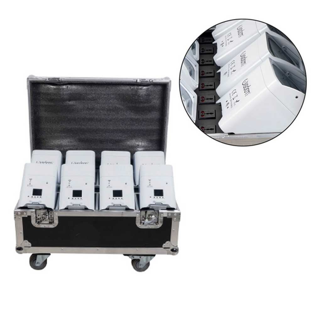 8 fari Led a batteria 6x18W RGBWAUV 6 in 1 WiFi cromati a specchio in Flight case baule Wisdom - Foto 1