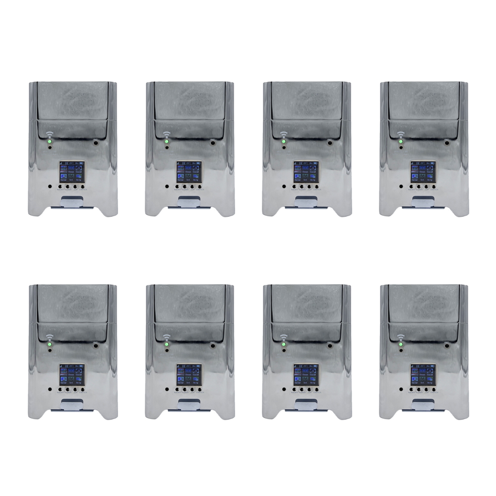 Foto principale 8 fari Led a batteria 6x18W RGBWAUV 6 in 1 WiFi cromati a specchio in Flight case baule Wisdom